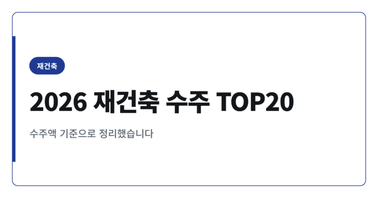 2026년 재건축 수주 많은 건설사 순위 TOP 20 정리